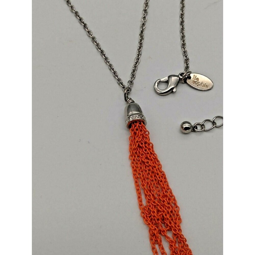 Lia Sophia Silvertone Orange Tassel charm chain necklace (30"-32")